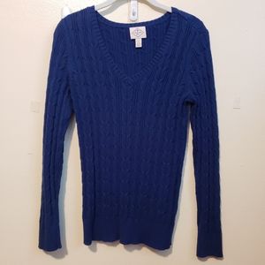 Royal blue cable knit sweater v-neck size small